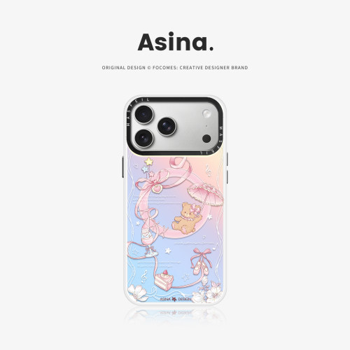 粉调小熊适用苹果17Promax手机壳15磁吸支架iPhone16Pro保护套网红创意plus全包可爱14超薄13新款女高级感12