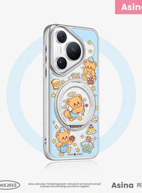 蓝色熊仔适用华为Pura80pro手机壳磁吸pura70支点壳新款带支架Qo1全包闪粉p70创意保护套高级感可爱女por+