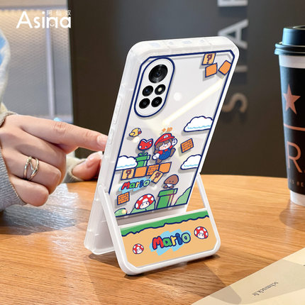 掉落马里奥适用华为nova8手机壳软边nova9pro隐形支架nove10可爱透明7pro新款个性荣耀50/60全包女款卡通防摔