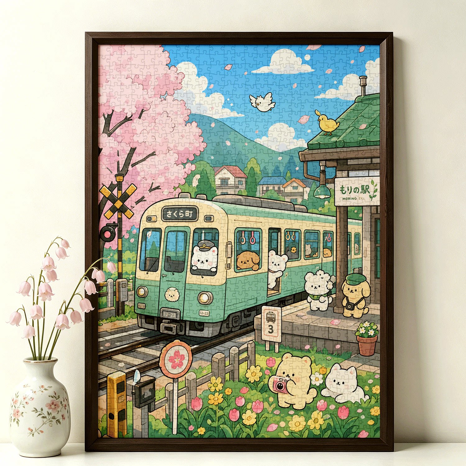 樱花列车站拼图1000片成人高难度一千片手工居家装饰挂画减压礼物