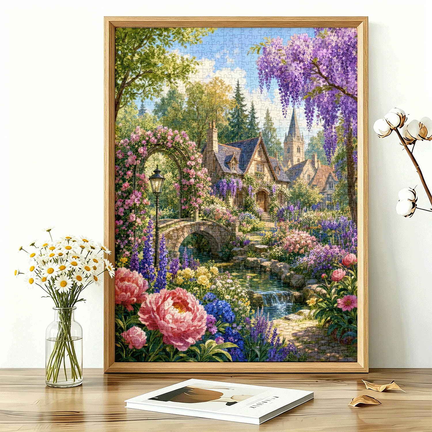 童话花园小屋大型1000片蓝卡拼图带相框高难度成人减压装饰画
