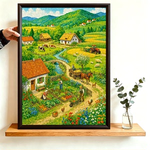 1000片蓝卡拼图带相框成人减压治愈系装饰画插画田园农场生活