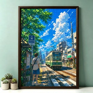 拼图1000片成人治愈系千片插画高难度手工生日情侣礼物城市电车站