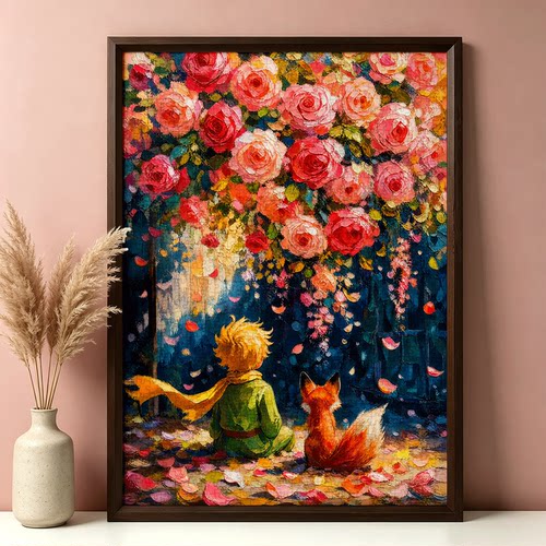 玫瑰下的童话卡通治愈拼图1000片动漫插画成人高难度拼装礼物带框