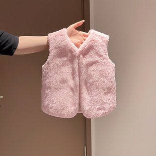 女童马甲仿皮草儿童毛绒马甲秋冬坎肩女童长毛绒保暖背心外套