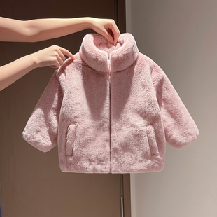 男女童皮草外套2025秋冬季新款仿獭兔毛立领加厚保暖双面毛毛衣