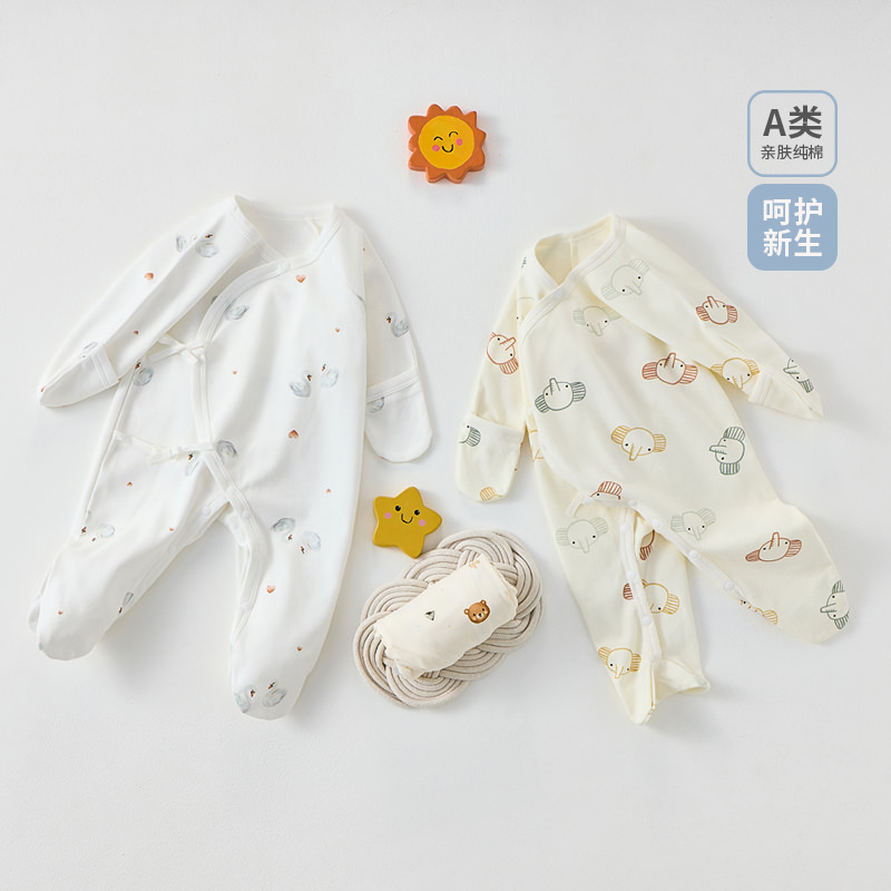 婴儿包手连体衣春夏季新生儿衣服纯棉初生宝宝睡衣护手包脚哈衣