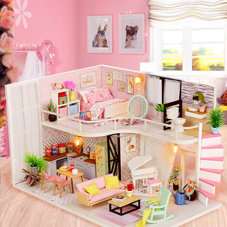 div手工制作小屋玩具建筑模型生日礼物女孩复双层安娜的粉色旋律