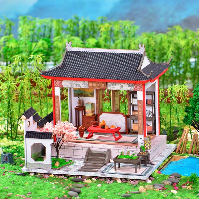 diy国风小屋手办场景中式庭院