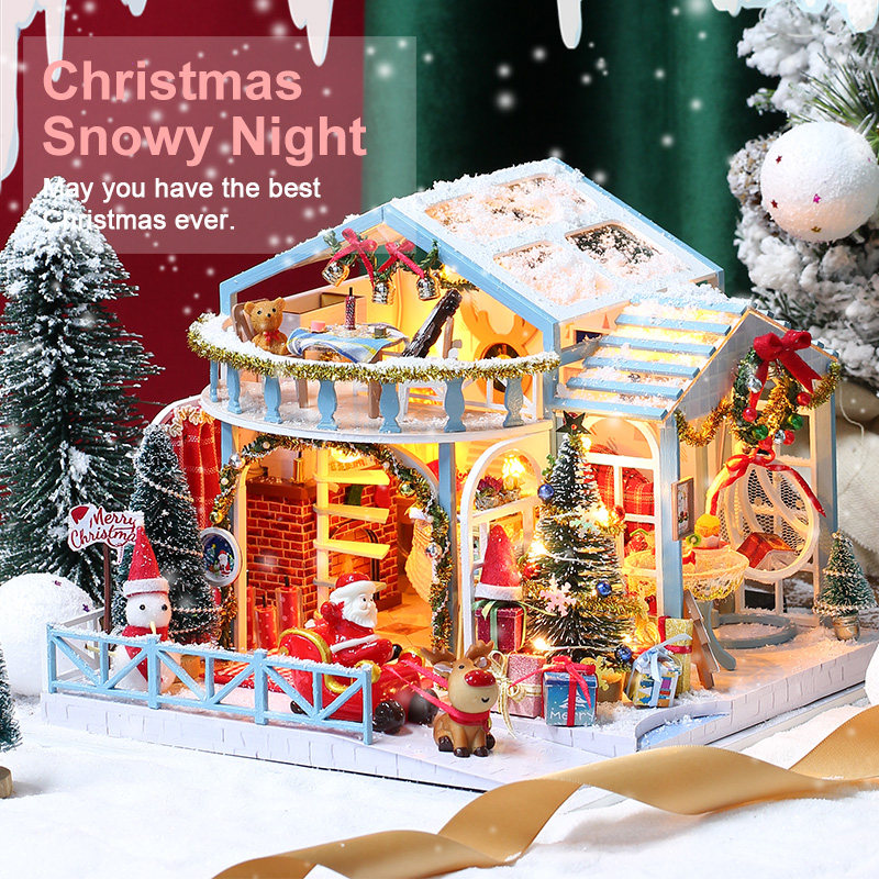 dollhouse diy creative handmade christmas snow night model