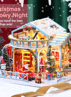 dollhouse DIY creative handmade Christmas Snow Night model