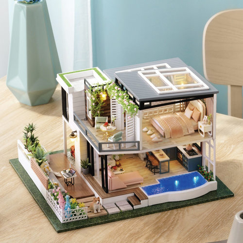 智趣屋DIY小屋西溪小居大型别墅模型摆件带游泳池双层悠闲送礼物
