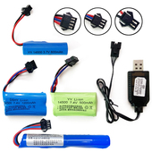 电动玩具枪7.4V锂电池遥控汽车三组器USB充电线四针14500两3.7