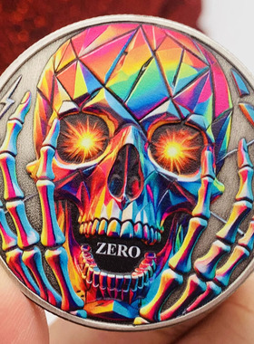 骷髅头手指彩印合金镀镍古银决策纪念章装饰挂件硬币纪念品礼物