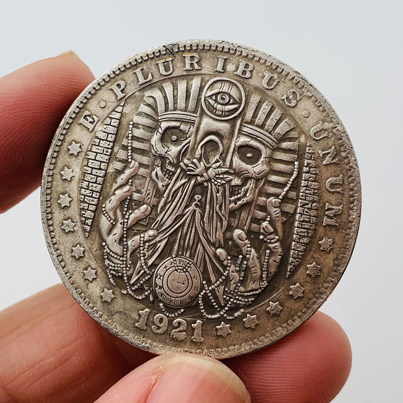 1921流浪币古埃及天眼骷髅黄铜旧银纪念章 把玩铜银硬币纪念币