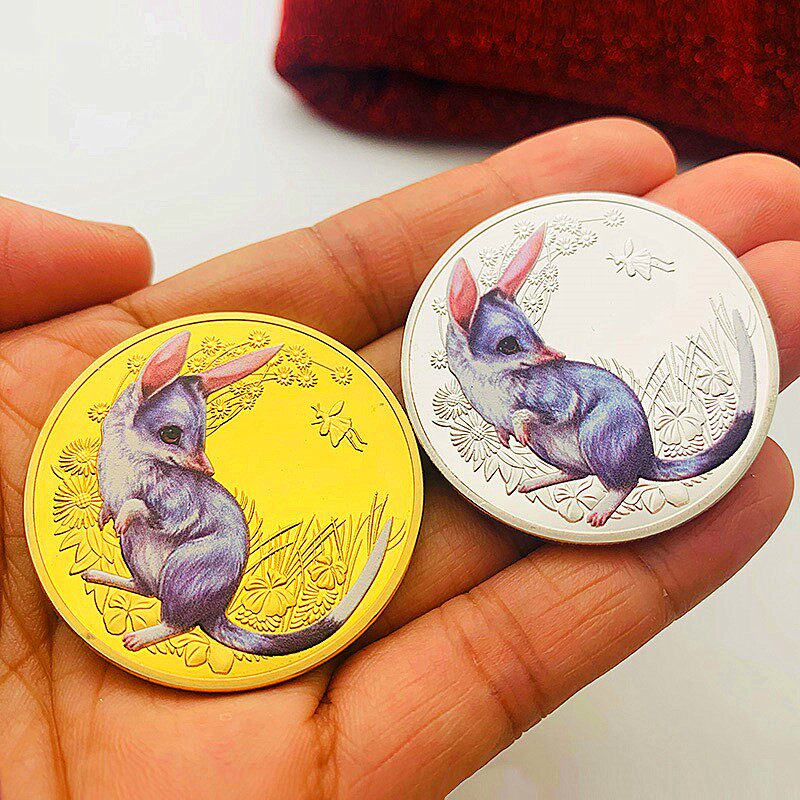 2023澳大利亚十二生肖兔动物镀银纪念章 幼崽小兔耳袋狸创意硬币