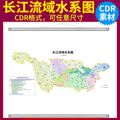 高清长江流域水系图CDR源文件矢量地图素材