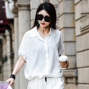 高级感立体褶皱系带女2026春季 宽松百搭显瘦抽绳衬衣 新款