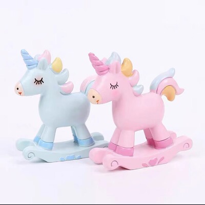 骑马女孩公主兽蛋糕装饰小木马儿童庆生日烘焙彩虹摇摇马蛋糕摆件