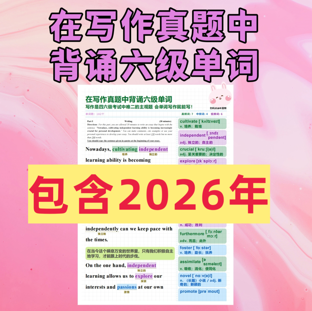 在写作真题中背六级单词附视音频