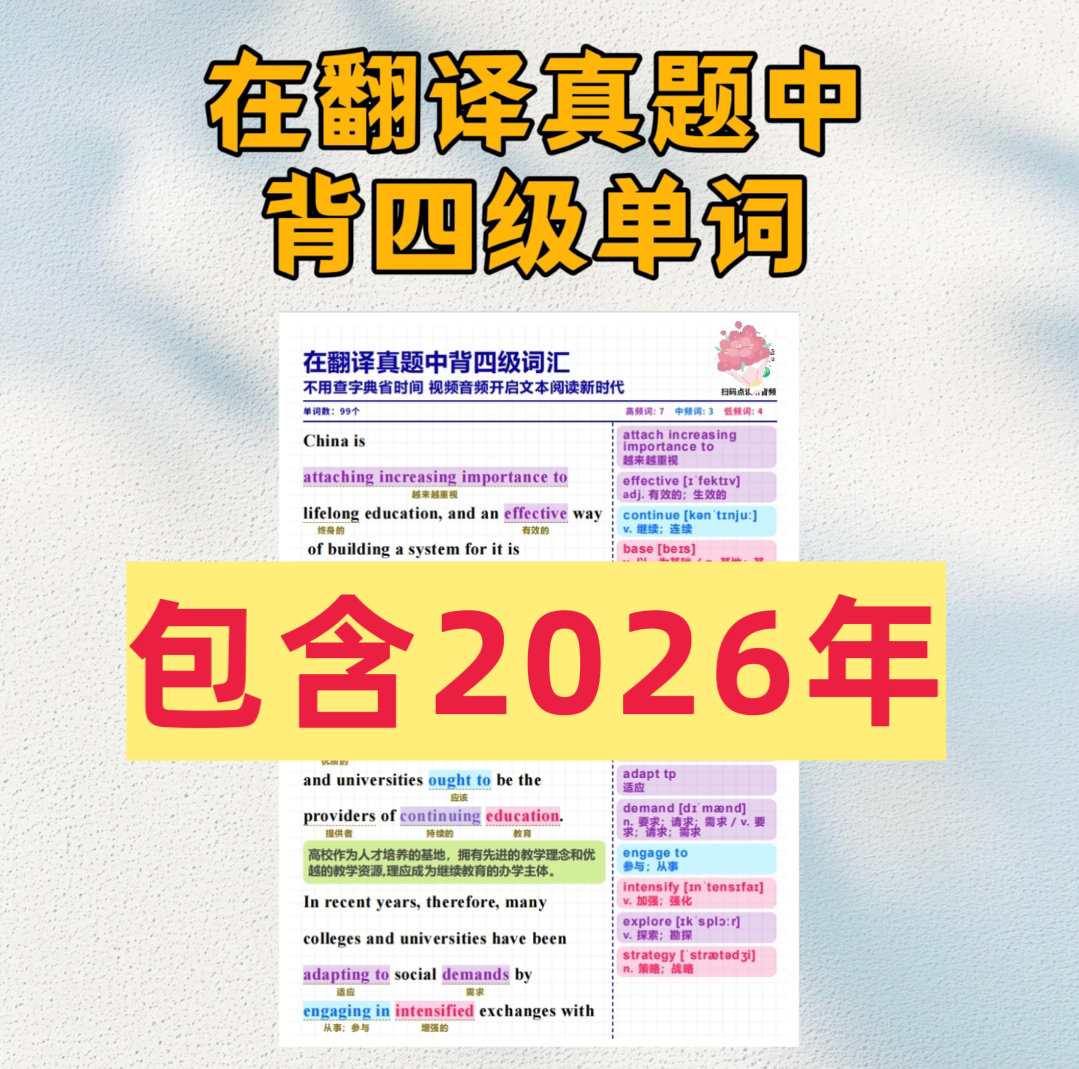 在翻译真题中背四级单词附音视频