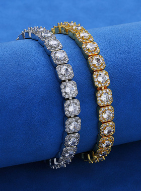 跨境嘻哈手饰7mm翻盖扣手链锆石