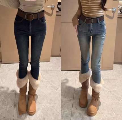 2025秋冬新款韩版复古宽松显瘦百搭高腰牛仔裤女加绒加厚