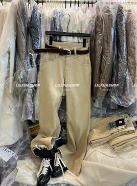 2025秋冬韩版时尚百搭宽松显瘦高腰直筒加绒阔腿牛仔裤女