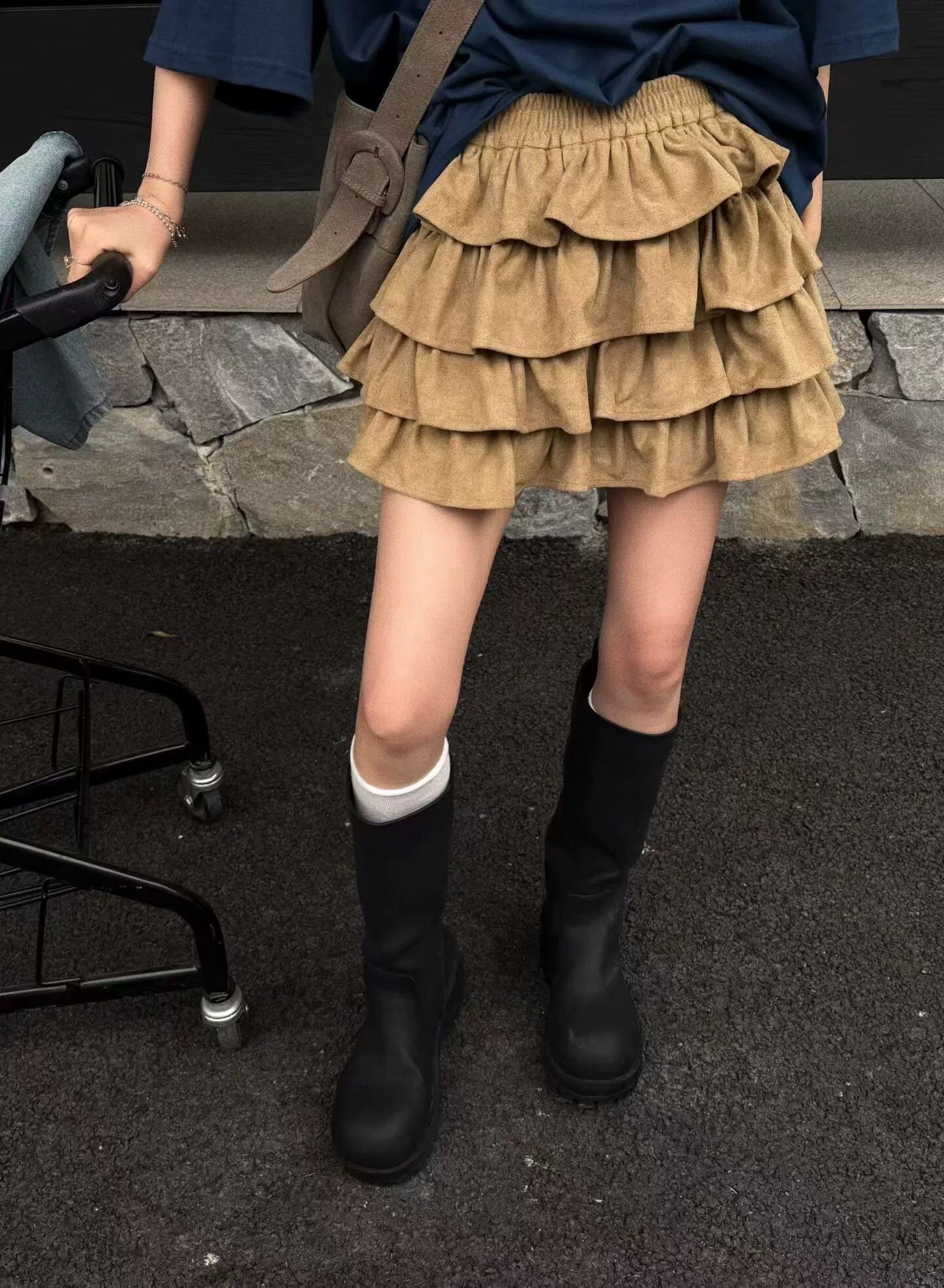 甜辣妹蓬蓬蛋糕半身裙女松紧高腰显瘦垂感a字荷叶边短裙子