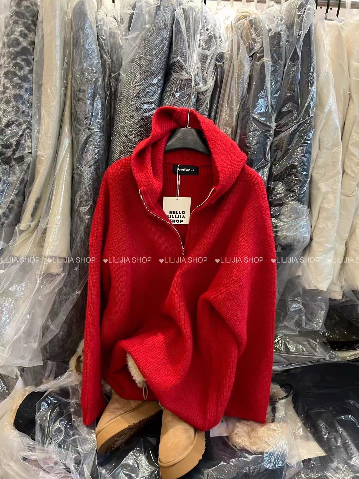 2025秋冬半拉链连帽女时尚宽松长袖百搭毛衣针织上衣