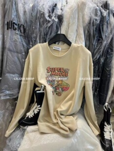 2025秋冬韩版时尚百搭宽松加绒加厚卡通开衩印花长袖T恤女