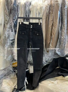 2025冬韩版时尚百搭显瘦高腰加绒直筒阔腿加绒小脚牛仔裤