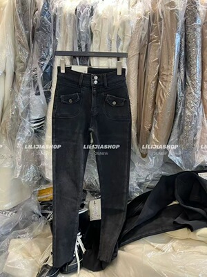 2025冬韩版时尚百搭显瘦高腰加绒直筒阔腿加绒小脚牛仔裤