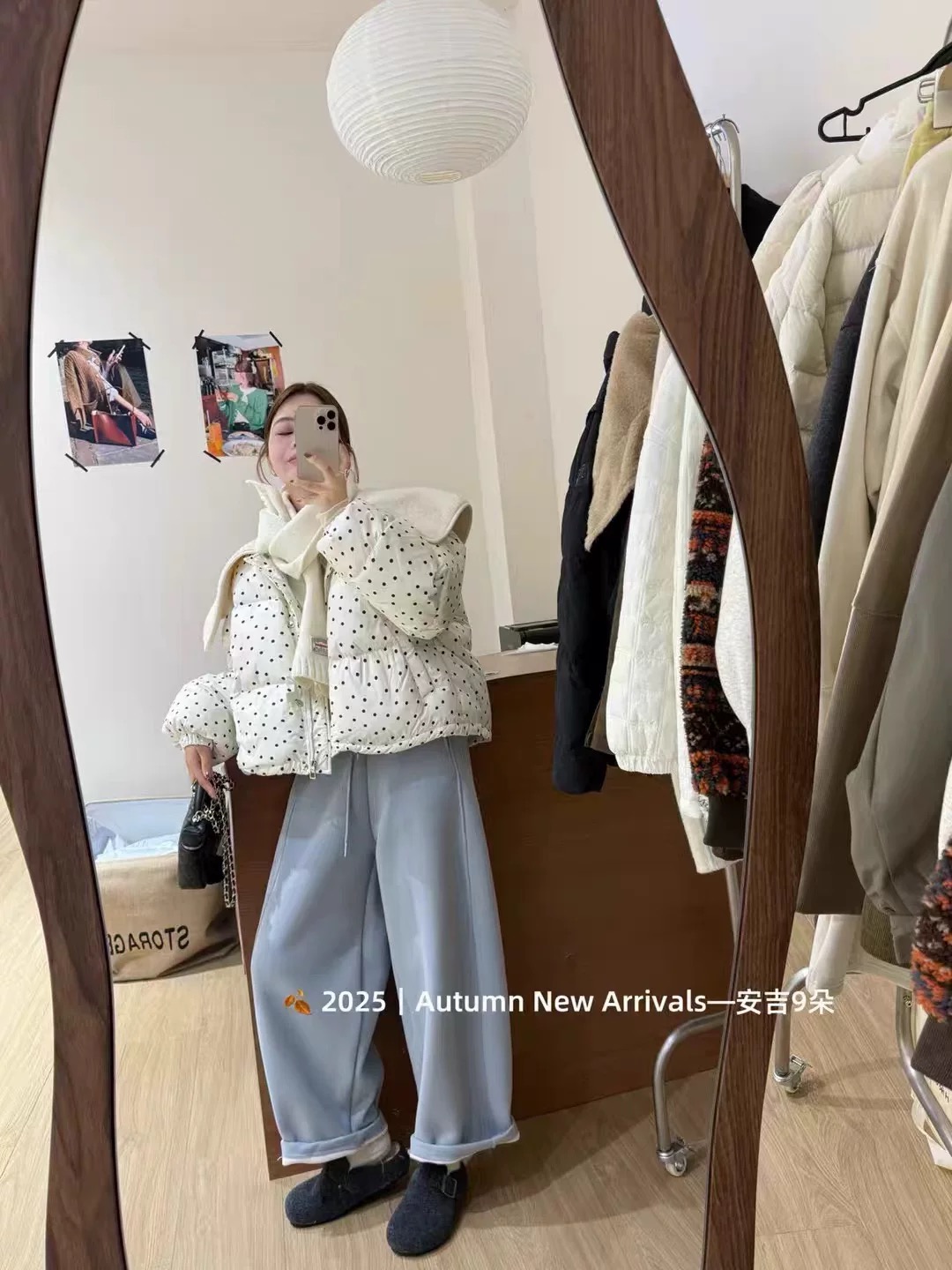 韩国2025冬韩版宽松波点海军领大翻领短款羽绒服女外套