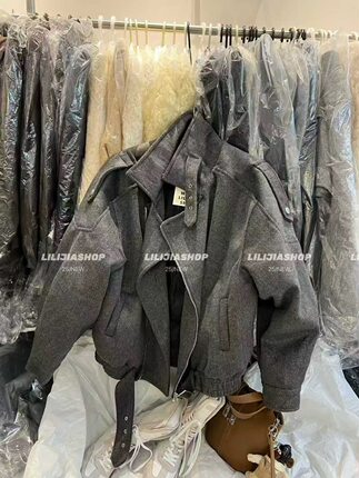 2025秋冬新款韩版时尚百搭宽松显瘦灰色羊毛呢羽绒外套女