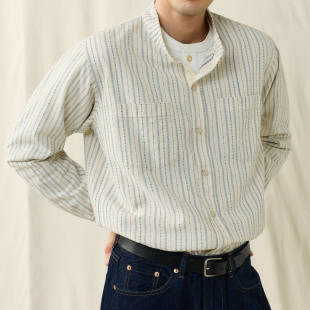 衬衫 无领长袖 AW25 玳瑁纽扣 SUPERTOFU提花竖条纹