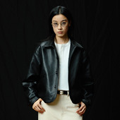 牛皮纹理 格纹内衬 PU皮 SUPERTOFU翻领夹克 夹克外套 AW25