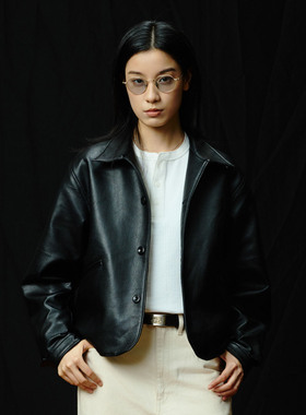 SUPERTOFU翻领夹克 牛皮纹理 格纹内衬 PU皮 夹克外套 AW25