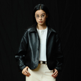 夹克外套 SUPERTOFU翻领夹克 PU皮 格纹内衬 AW25 牛皮纹理