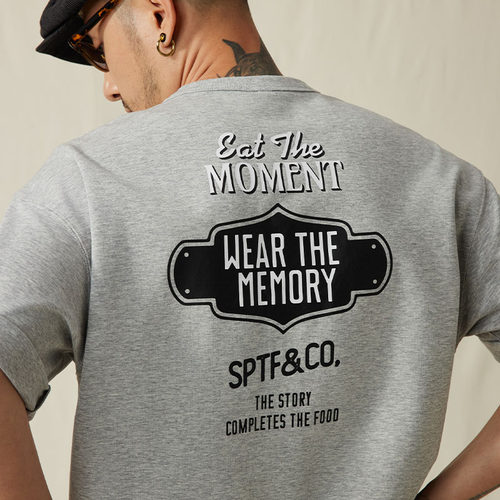 复古牌匾图案250g新疆棉短袖T恤