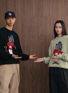 SUPERTOFU经典款 黑豹门童 针织手绘图案 针织衫毛衣男女