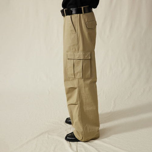 高密度田字格直筒宽松工装长裤