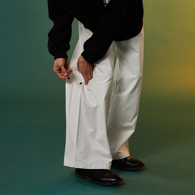 裤脚按扣宽松工装阔腿裤