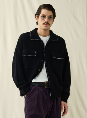 SUPERTOFU 纯羊毛 牛角纽扣 双口袋 明线针织开衫毛衣外套 AW25
