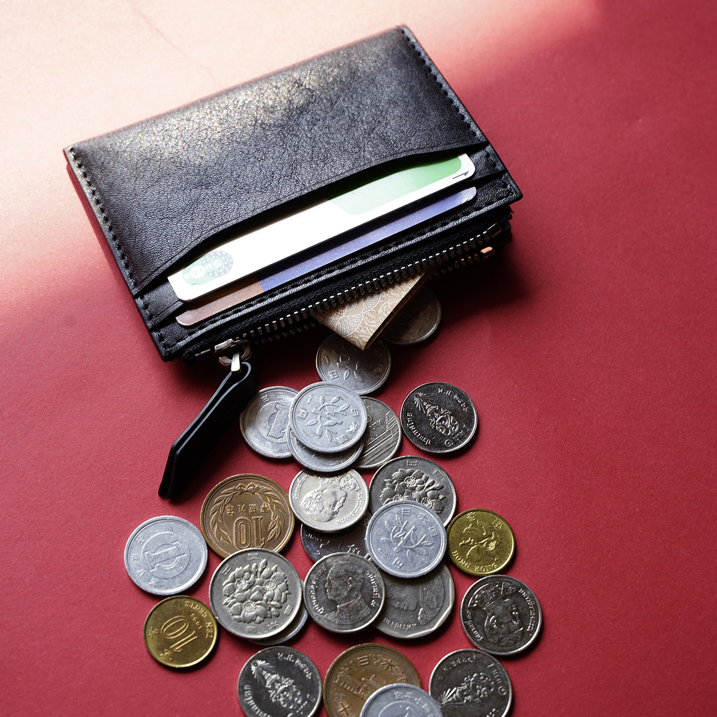 SUPERTOFU 头层植鞣牛皮 压印logo豹纹内衬 卡夹零钱包二合一