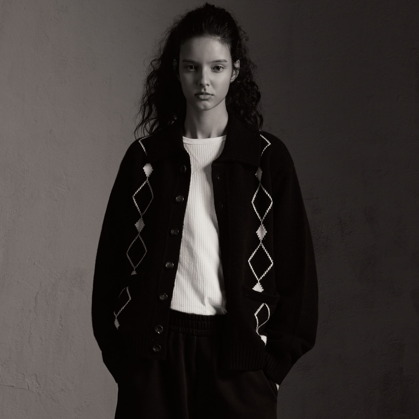 SUPERTOFU 纯羊毛 菱格针织提花 舒适保暖 开衫毛衣AW25