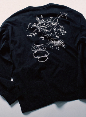 SUPERTOFU(SPTF) AW24 唱机解构图案 螺纹袖口 长袖T恤
