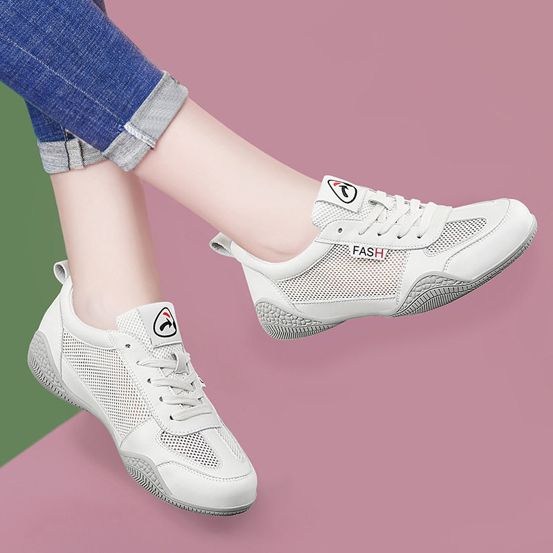 真皮小白鞋女网布透气运动休闲鞋