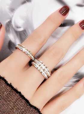 钛钢合成立方氧化锆 女士戒指 满天星细版轻奢时尚精致戒指201