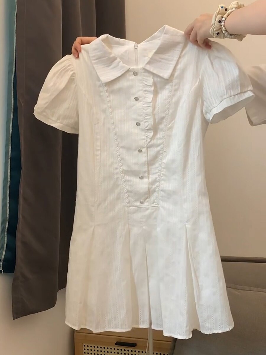 여성을위한 프렌치 화이트 드레스 여름 새 셔츠 스커트 대학 스타일 작은 슬림 기질 티 브레이크 스커트 짧은 스커트